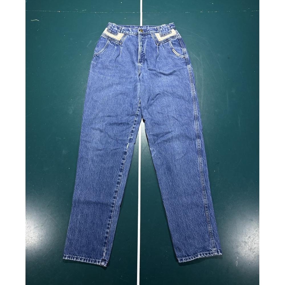 Vintage Rocky Mountain Jeans Bareback High Rise Pleated Dark Wash 30x34 Western
